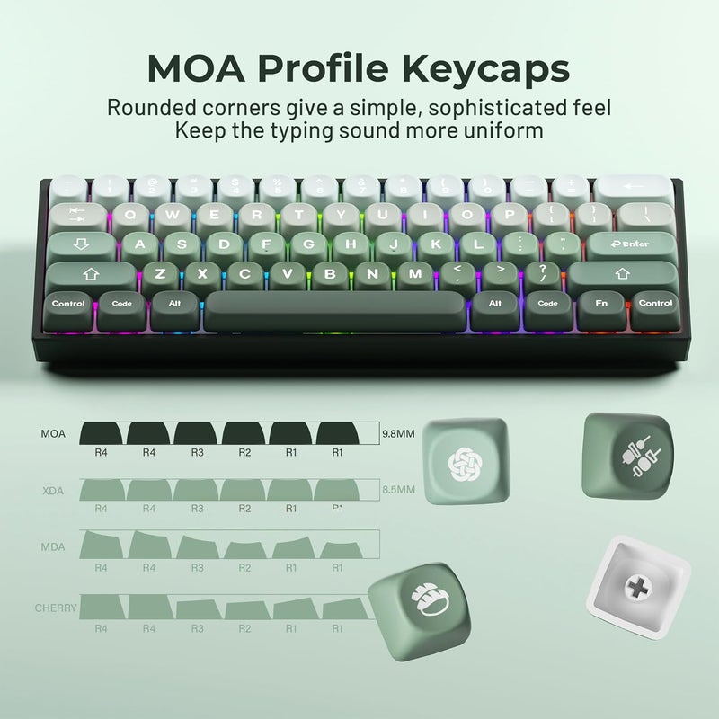 HITIME XVX Matcha Wagashi PBT Keycaps-MOA Keycap, Custom Keyboard Keycaps 60 65 75 100 Percent, 5 Side Dye Sublimation Keycap, 132 Keys Key caps Set for Cherry Gateron MX Switches Keyboards, Gradient Green - Image 5